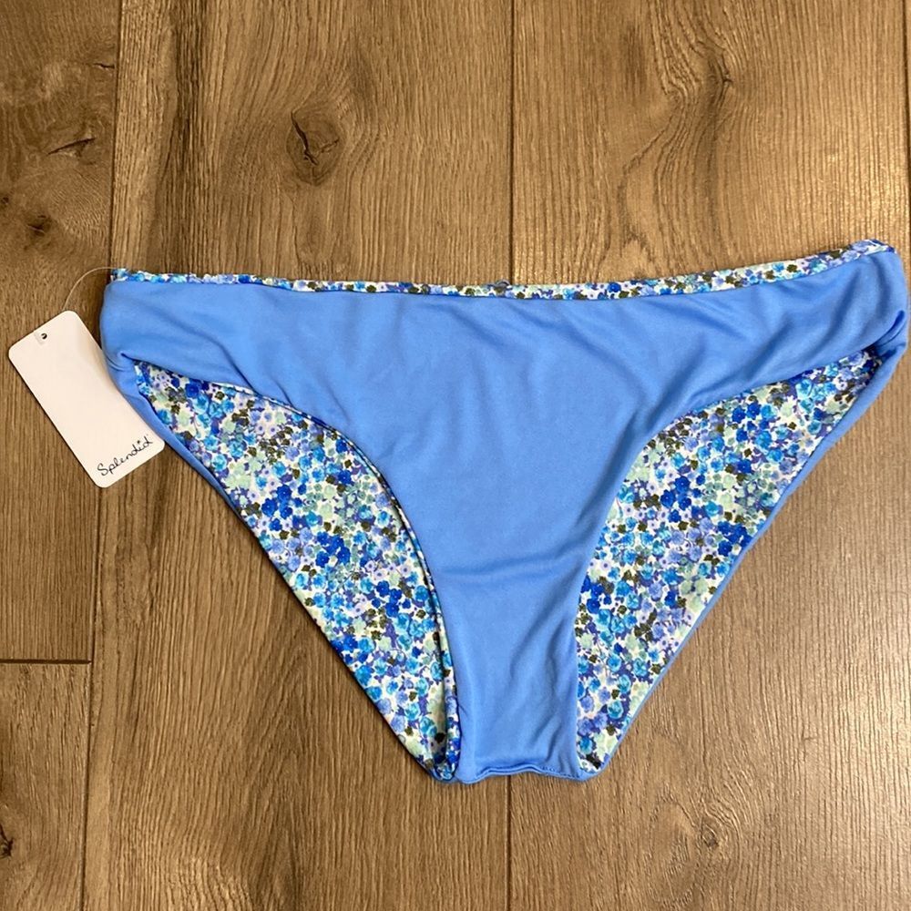 Splendid Reversible Blue Floral Print Bikini Bottoms Size Medium - Picture 4 of 8